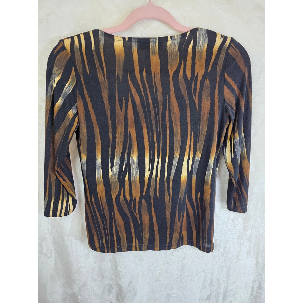 Vintage Carol Rose Tiger Stripe Animal Print Scoop Neck 3/4 Sleeve Top - Picture 2 of 6